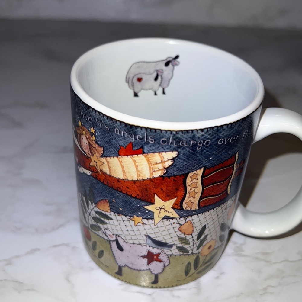 Angels Charge, beautiful coffee cup from an original painting. W/ Sheep & Angels
